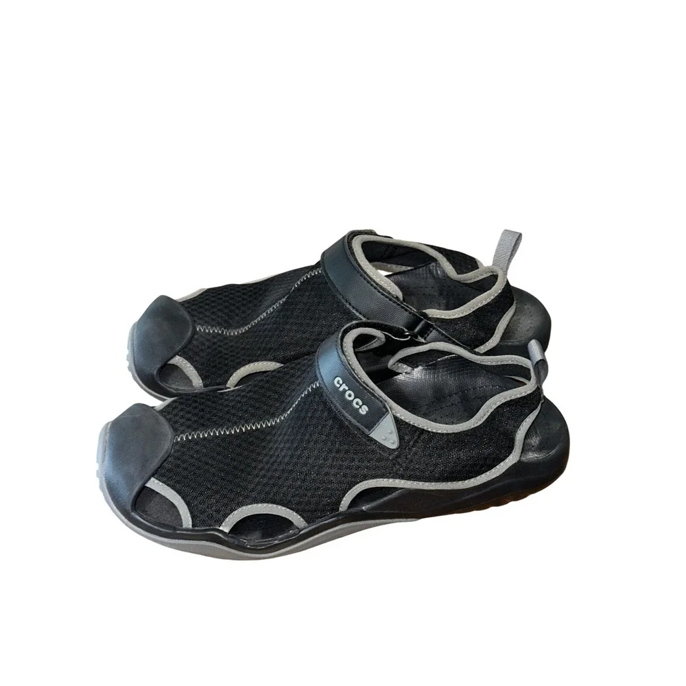 Crocs Swiftwater Mesh Water Sandals Mens 14 Black Grey Outdoor Hiking Shoes